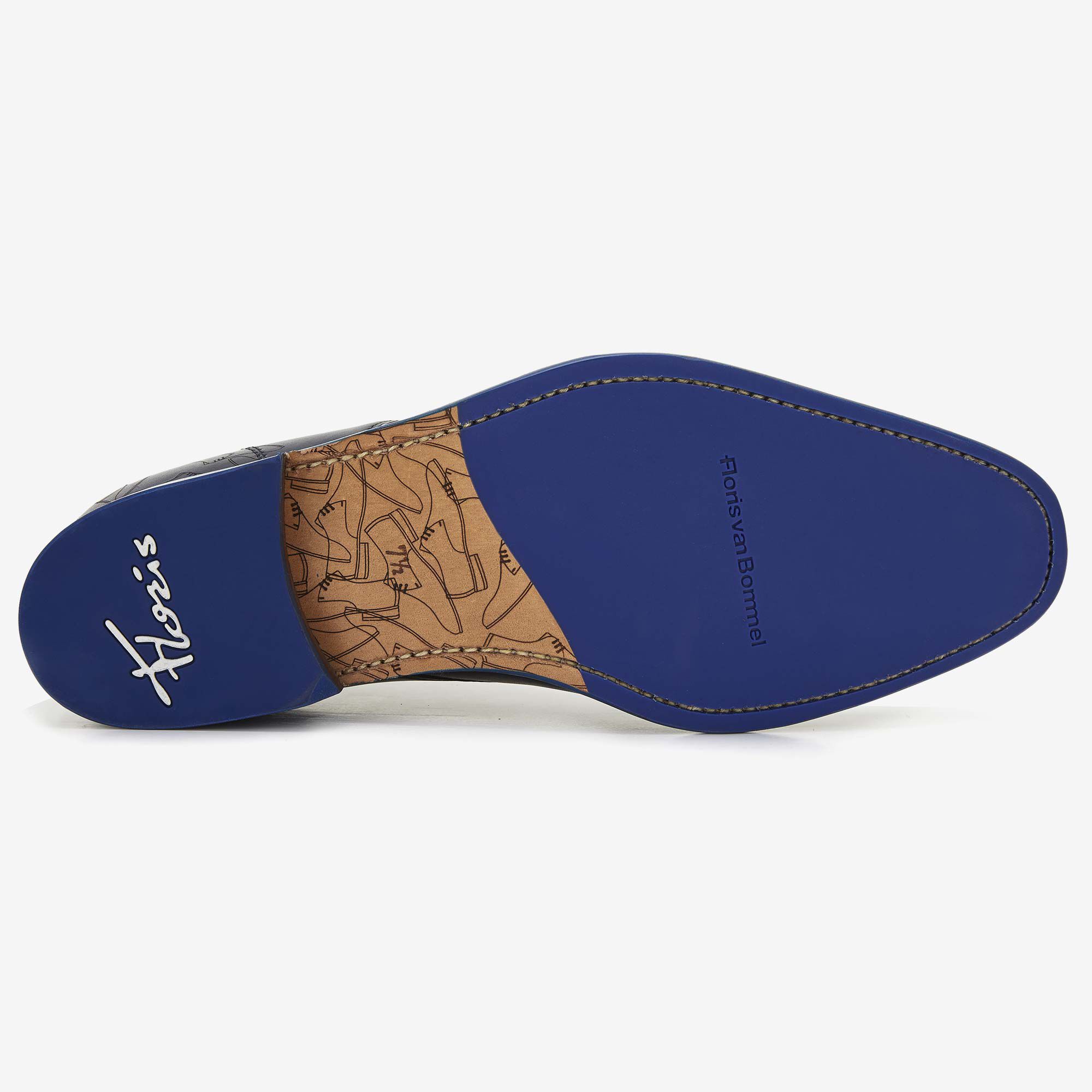 Donkerblauwe leren heren veterboot 10858/00 Floris van Bommel