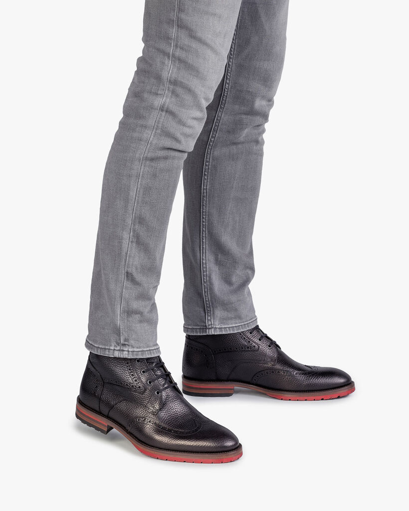 Leren brogue veterboot zwart