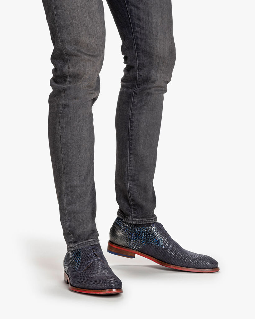 Veterschoen geprint su&egrave;de blauw