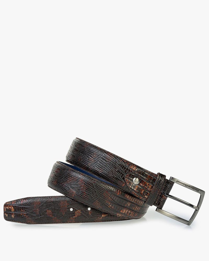 Leren riem lizardprint cognac