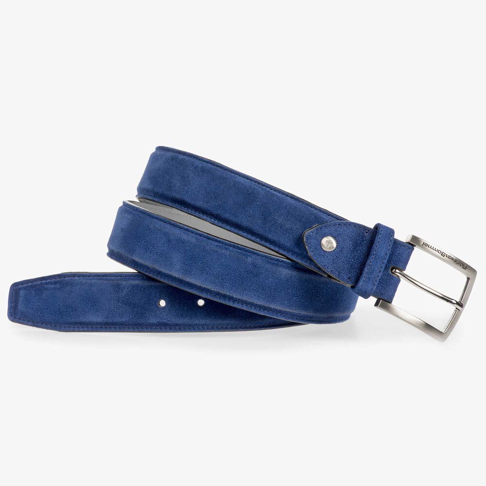 Blue washed suede leather belt