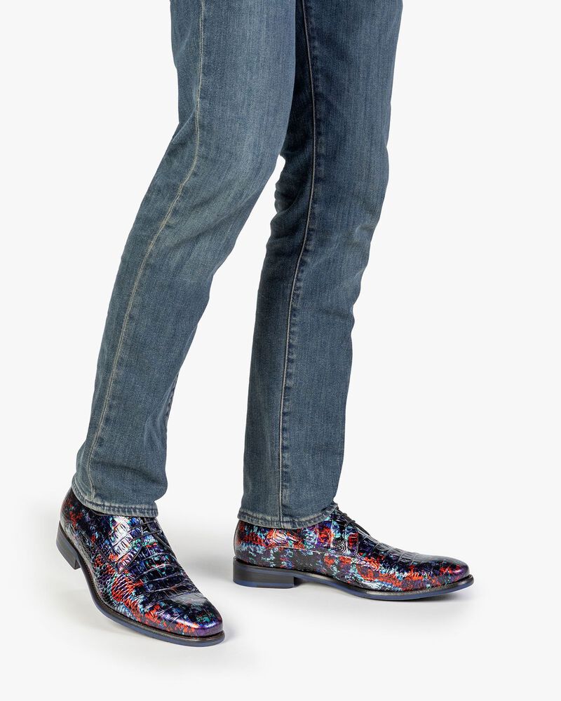 Veterschoen met print blauw