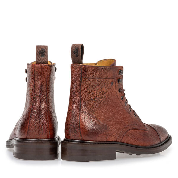 Boot leather with print cognac