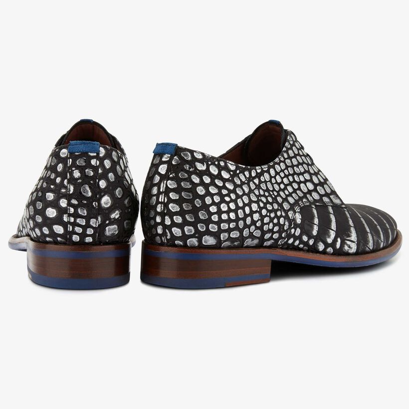 Floris van Bommel Premium zwarte crocoprint heren veterschoen