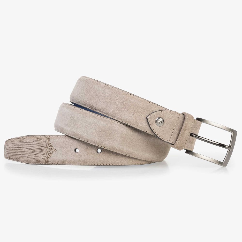 Taupe-coloured calf suede leather belt