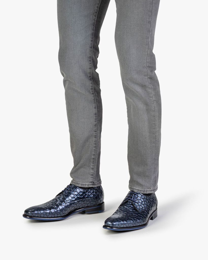 Veterschoen metallic print blauw