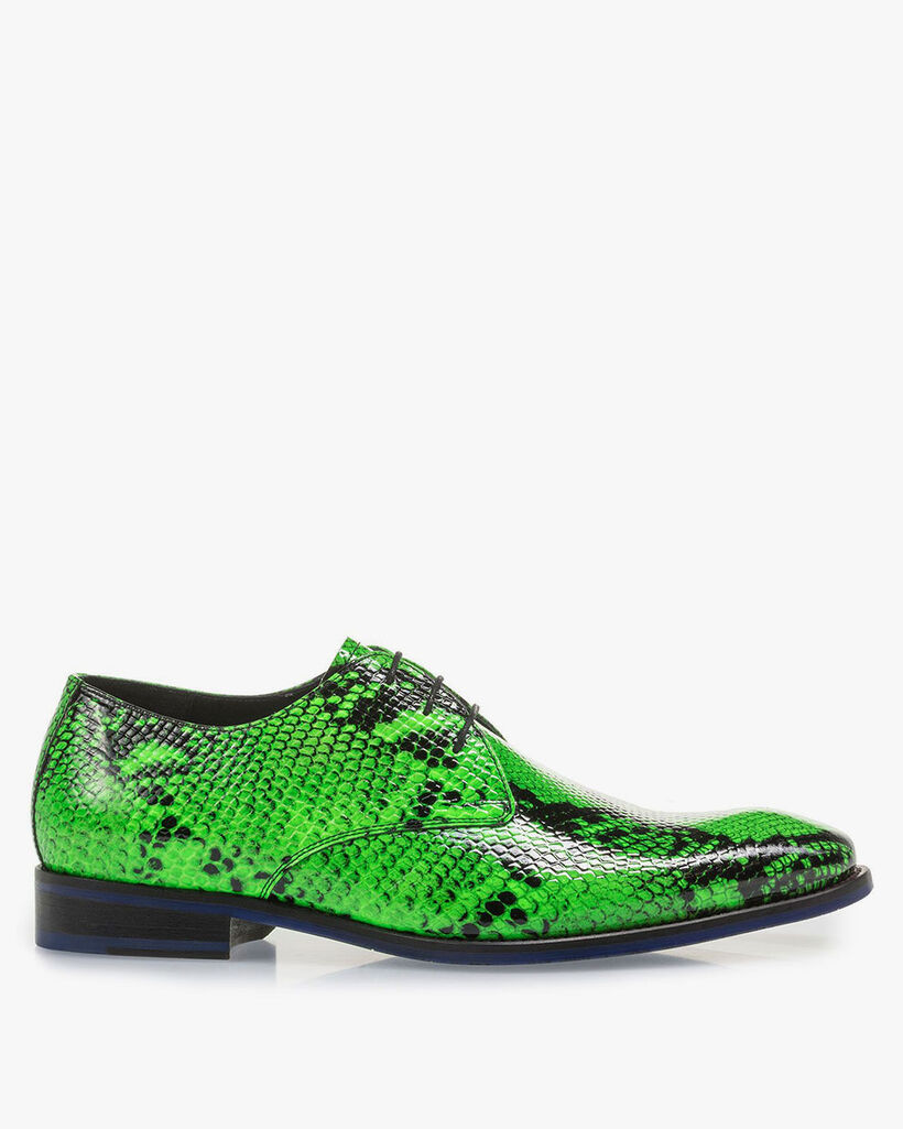 Premium fluor groene veterschoen met snakeprint
