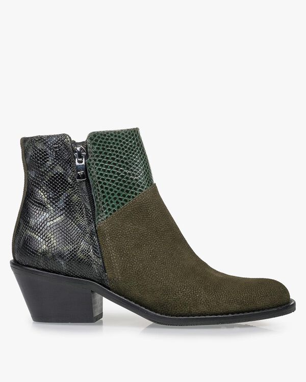 Ankle boot printed suede green