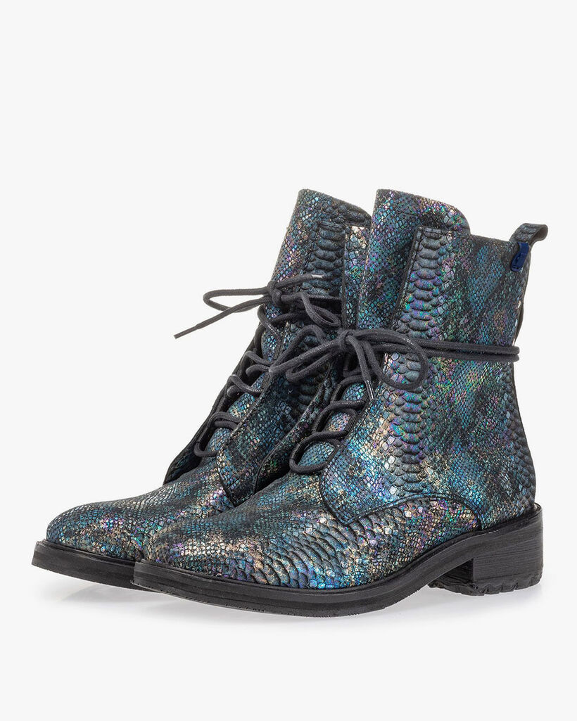 Lace boot snake print multi-colour