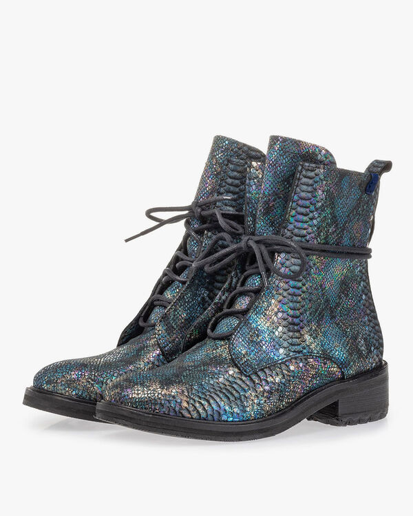 Lace boot snake print multi-colour