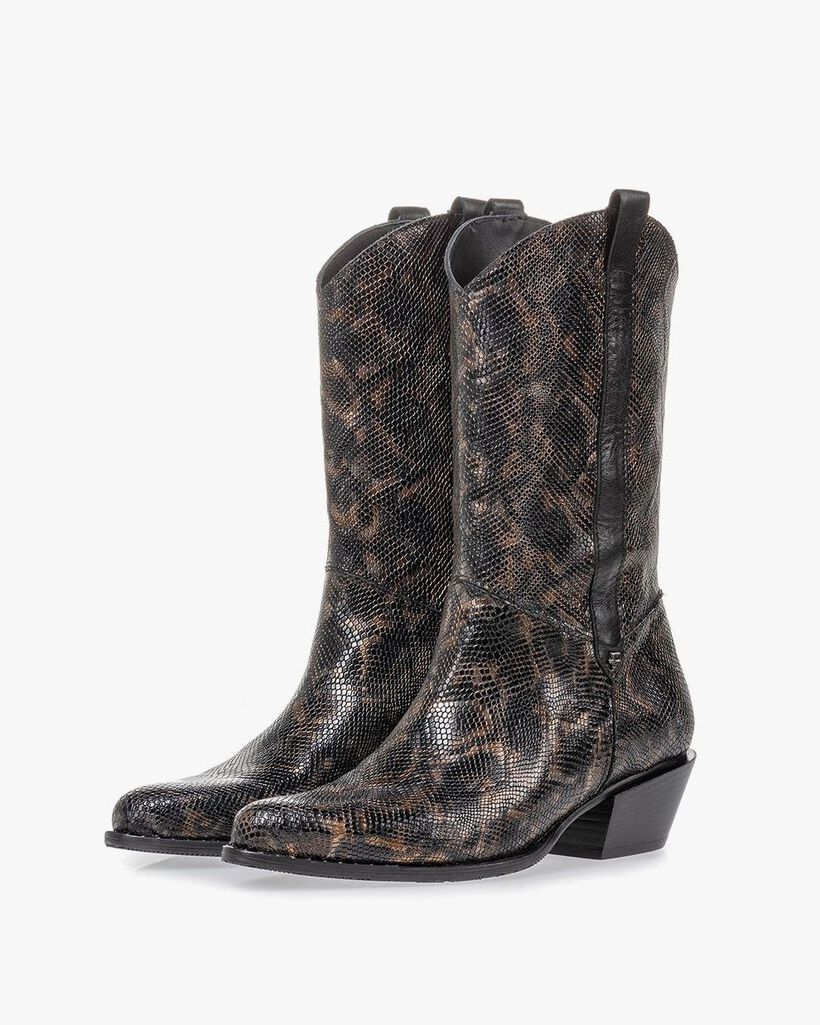 Western boot crocoprint koper