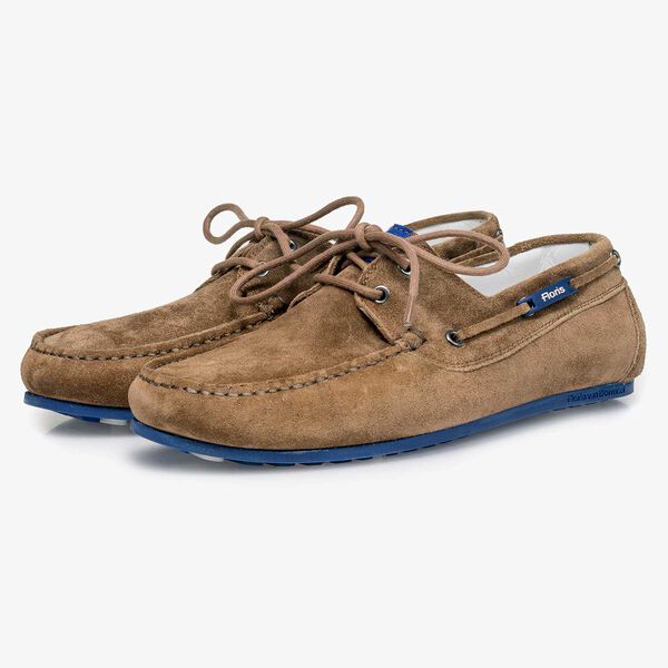 Brown slightly buffed suede leather sailing shoe