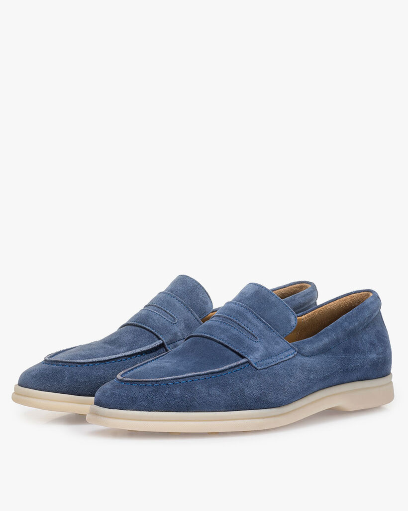 Blauwe su&egrave;de loafer