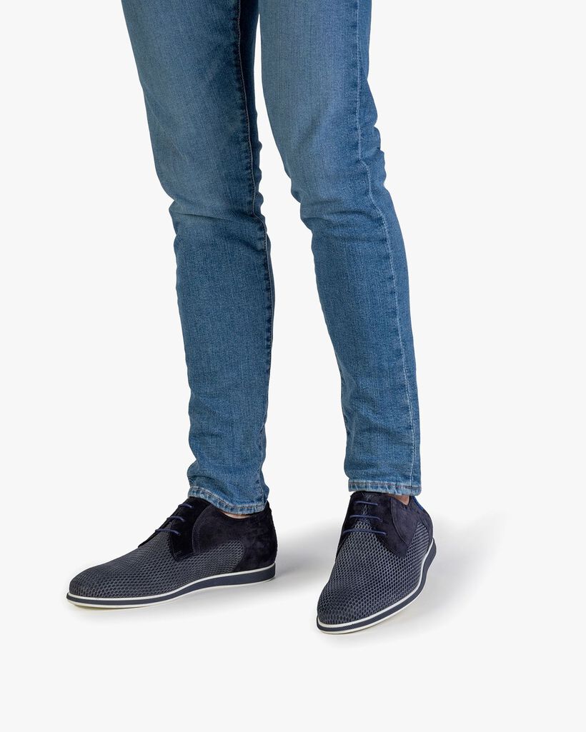 Veterschoen geprint su&egrave;de blauw