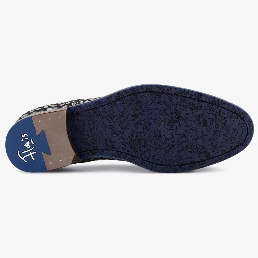 Floris van Bommel Premium zwarte crocoprint heren veterschoen