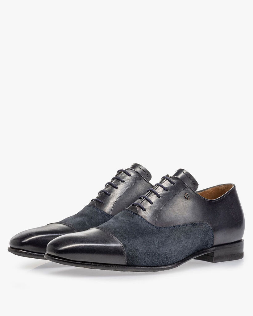 Veterschoen kalfsleer blauw