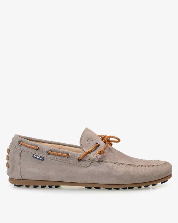 Moccasin suede leather sand-coloured