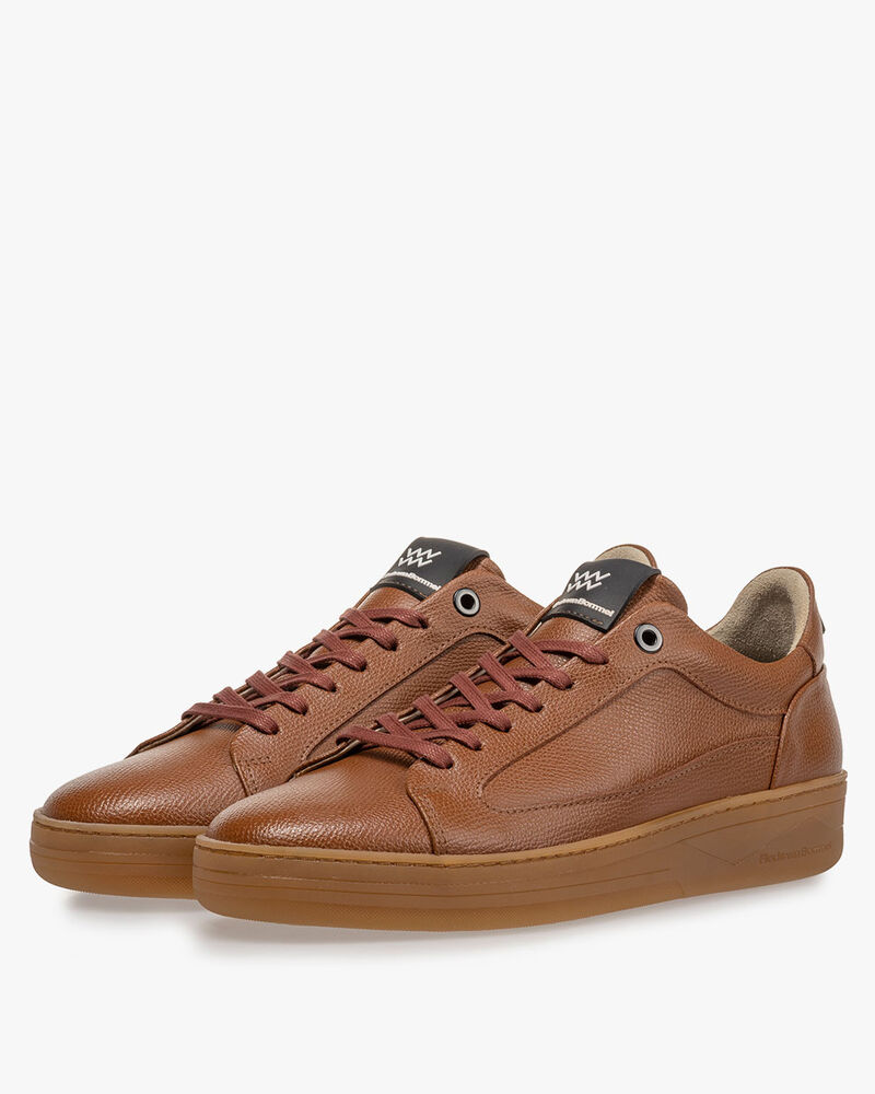 Sneaker geprint leer cognac