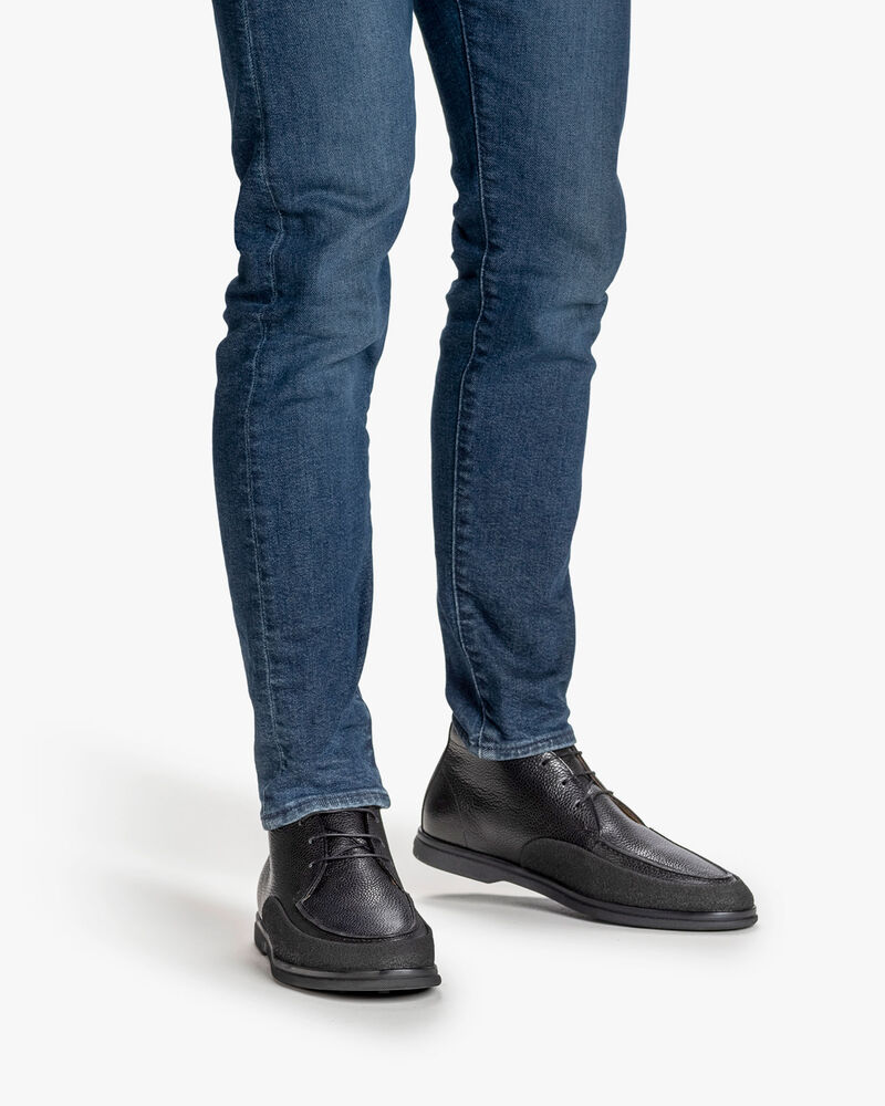 Veterboot geprint leer zwart