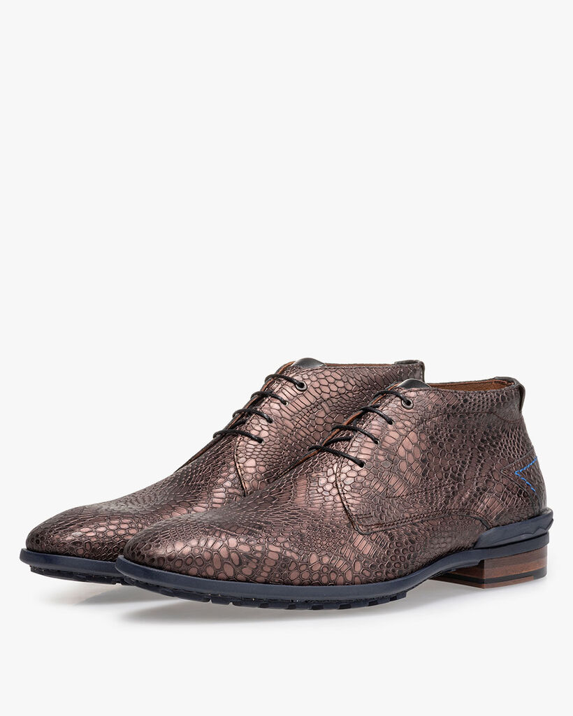 Lace boot metallic print dark red