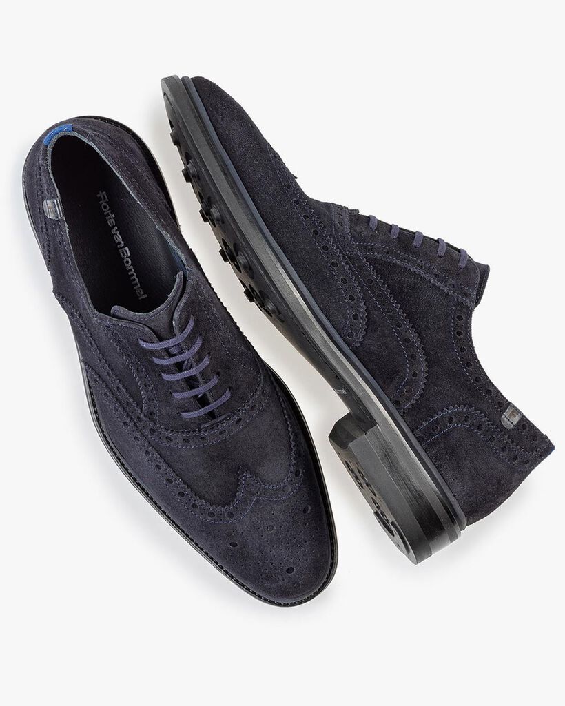 Brogue su&egrave;de donkerblauw