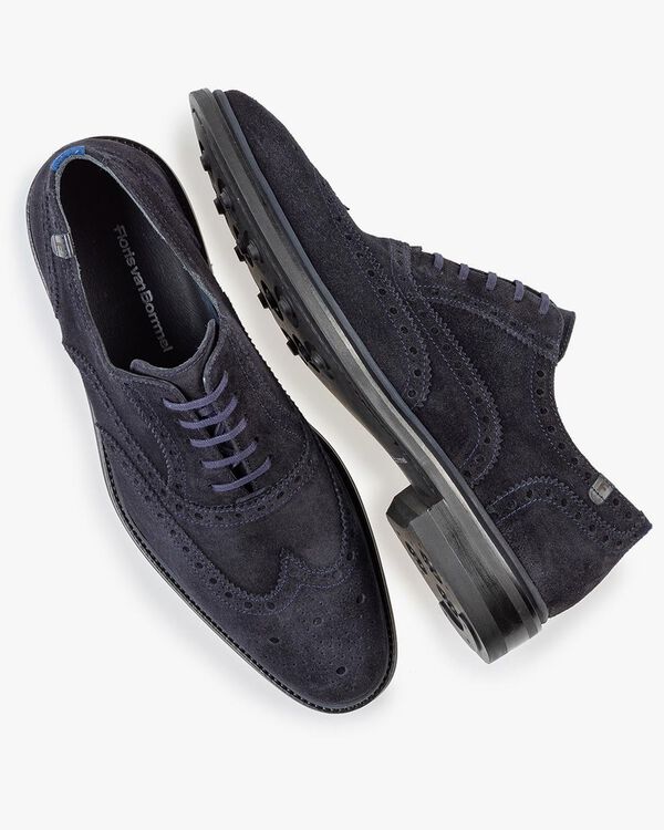 Brogue su&egrave;de donkerblauw