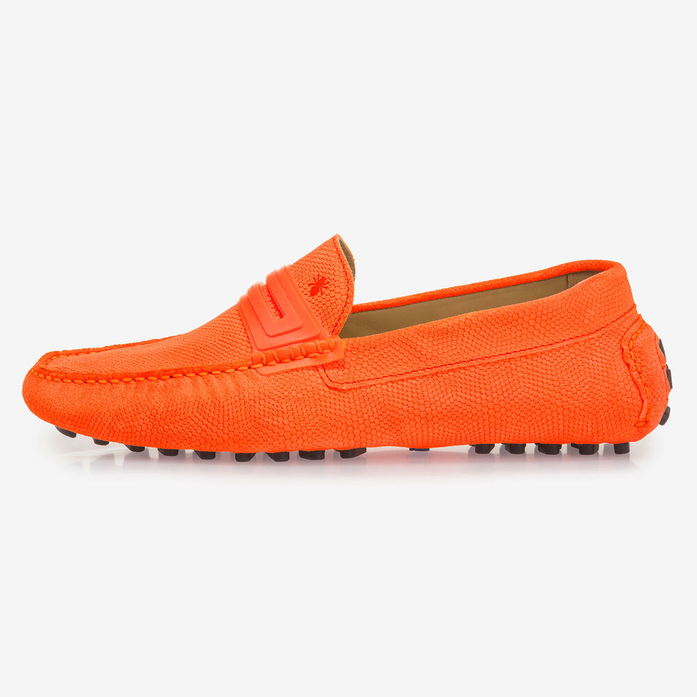 Premium leren mocassin fluor oranje