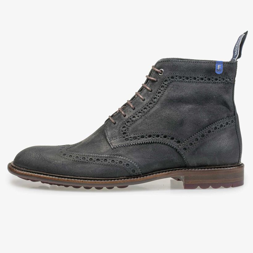 Blue suede leather brogue lace boot