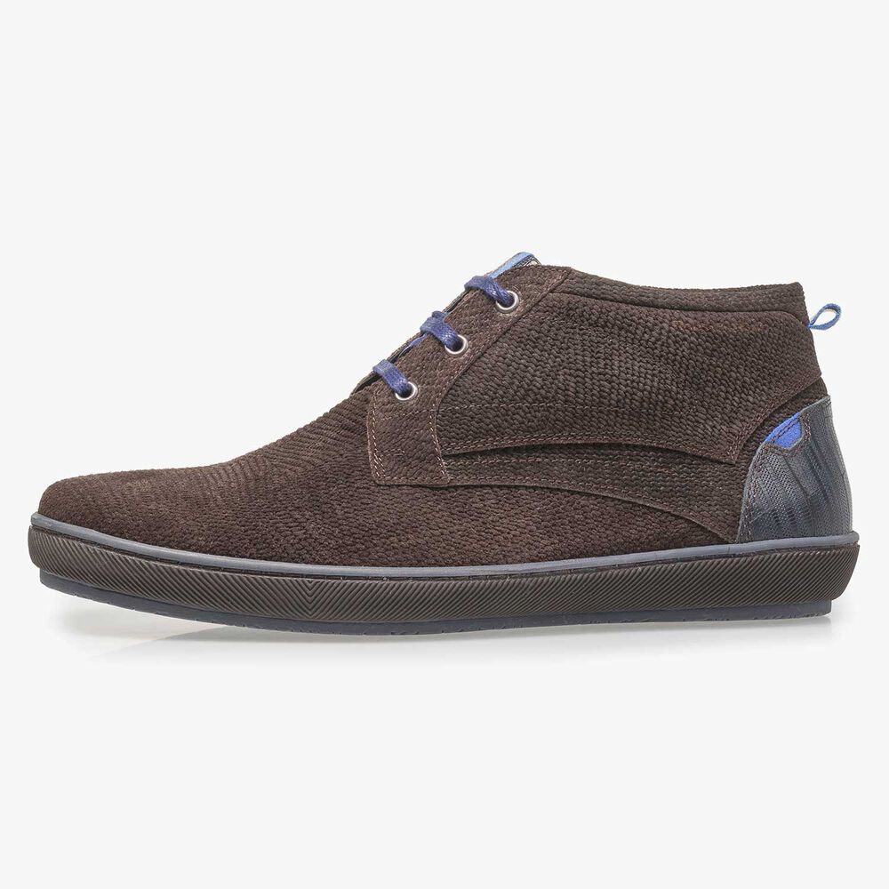 Dark brown printed suede leather lace shoe