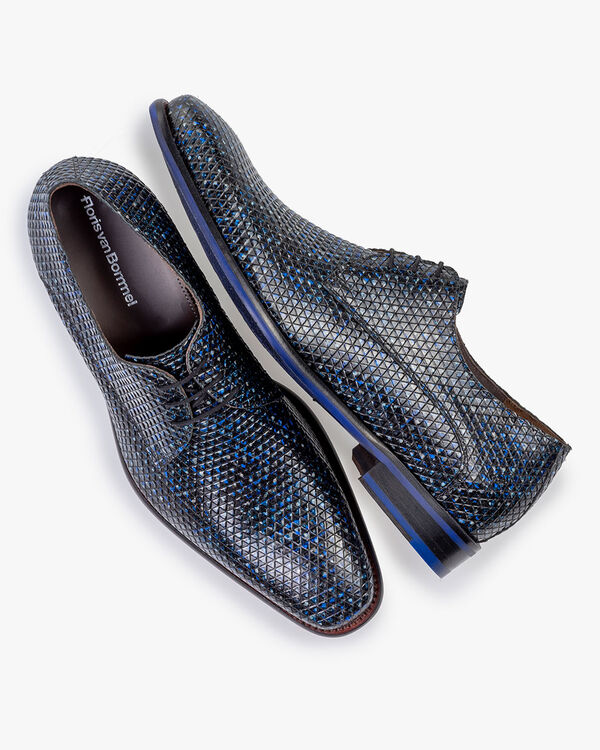 Lace shoe printed leather dark blue