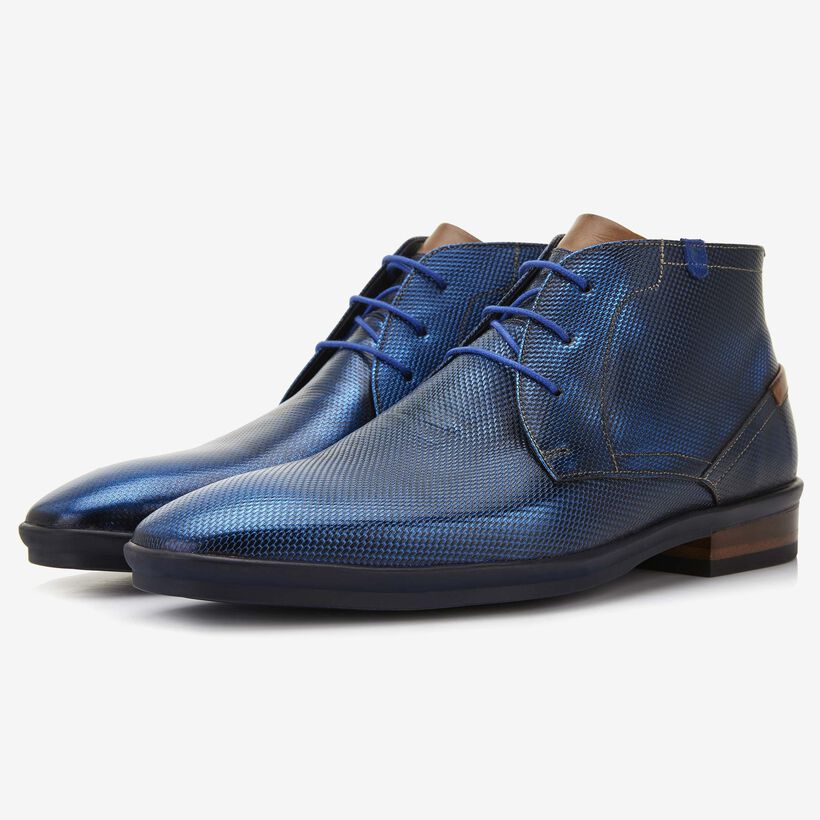 Floris van Bommel diamond blue leather men's lace-up boot