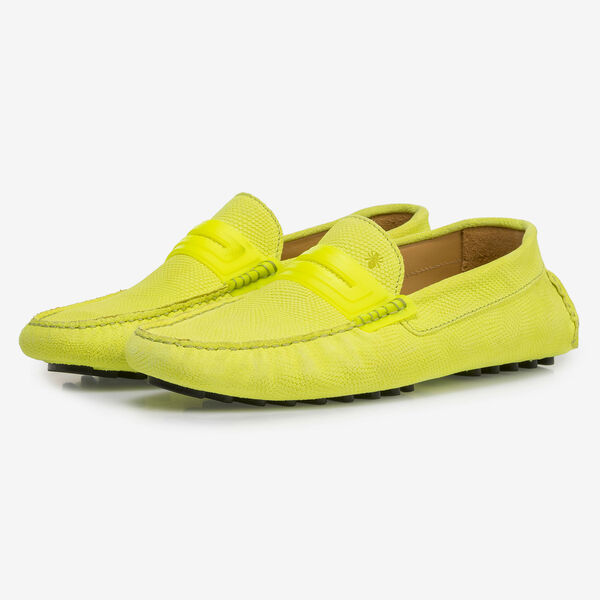 Premium leren mocassin fluor geel