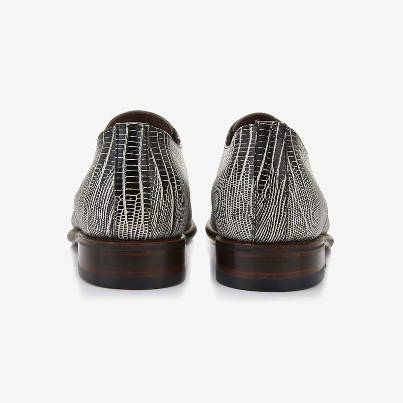 Floris van Bommel black lizard print men's lace-up shoe