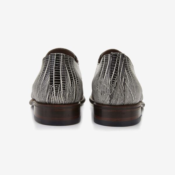 Floris van Bommel black lizard print men's lace-up shoe