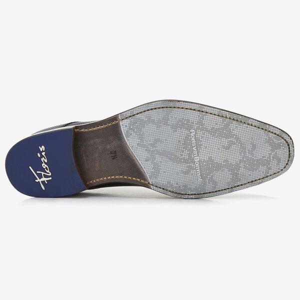 Floris van Bommel metallicblauwe leren heren veterschoen