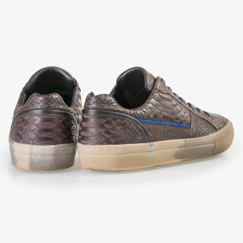 Floris van Bommel bruine leren snakeprint heren sneaker