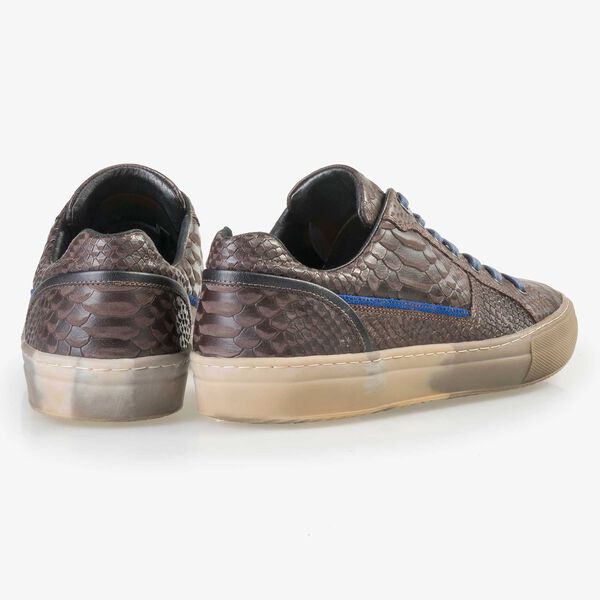 Floris van Bommel bruine leren snakeprint heren sneaker