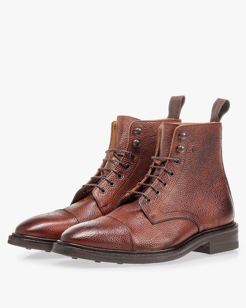 Boot leather with print cognac