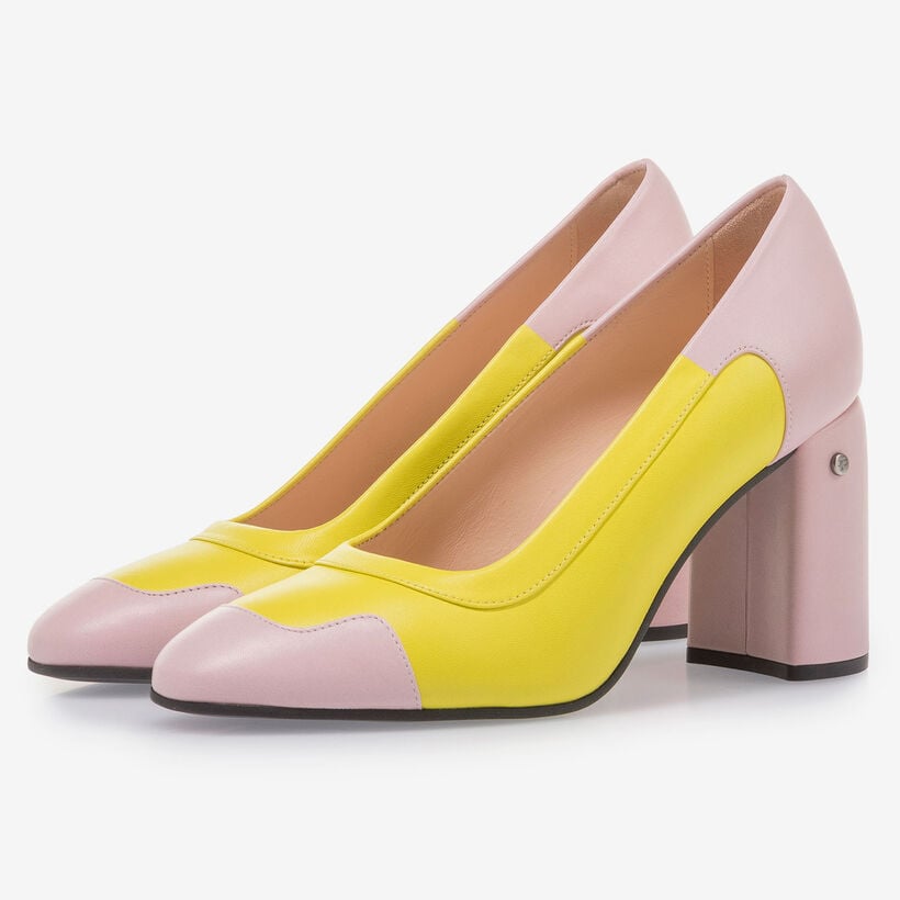 Nappaleren pump geel/roze