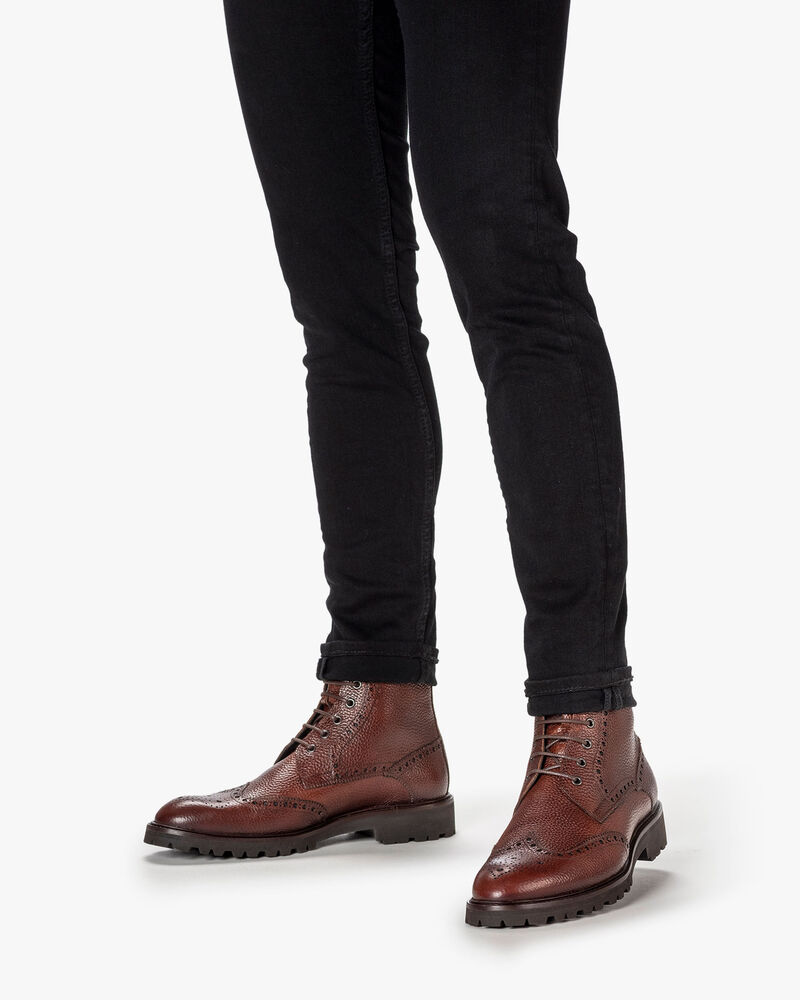 Veterboot geprint leer cognac