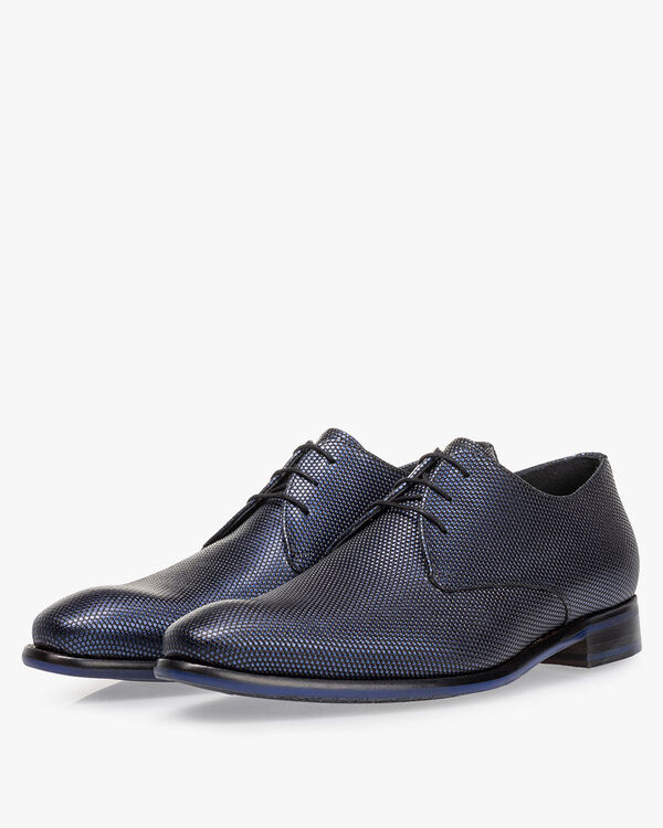 Veterschoen metallicprint donkerblauw