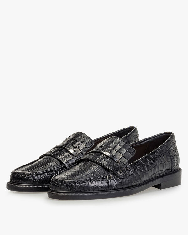 Loafer reptielenprint zwart