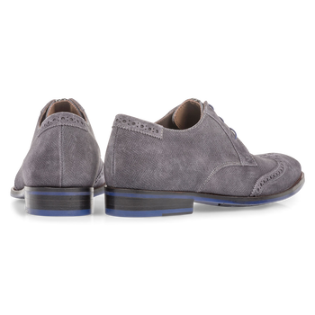 Donkergrijze su&egrave;de veterschoen met print