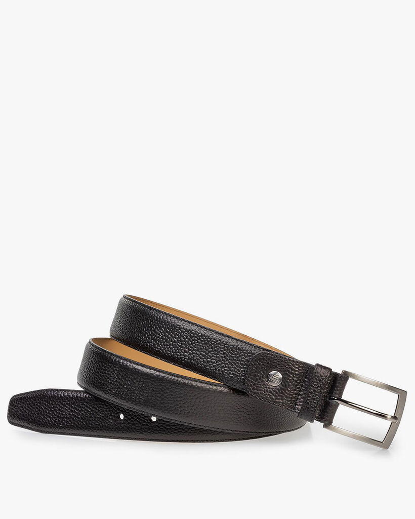 Black leather belt with structured pattern