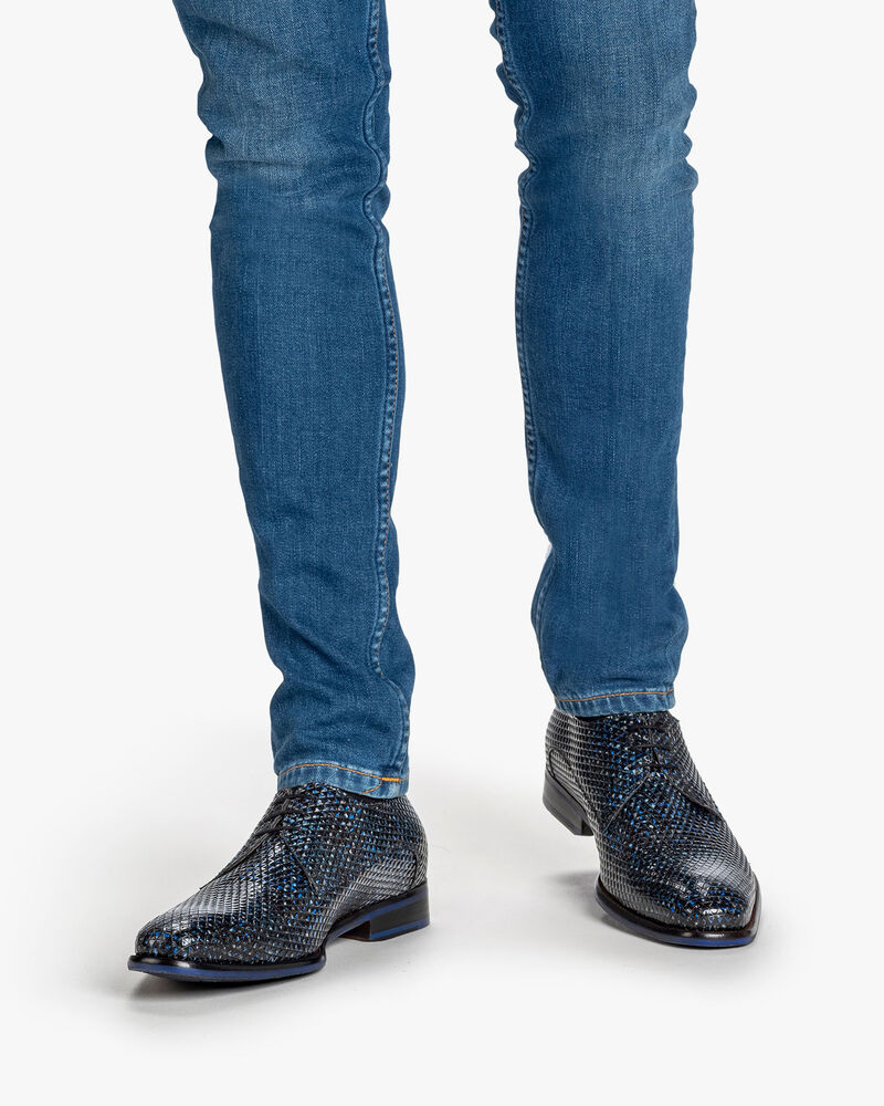 Lace shoe printed leather dark blue