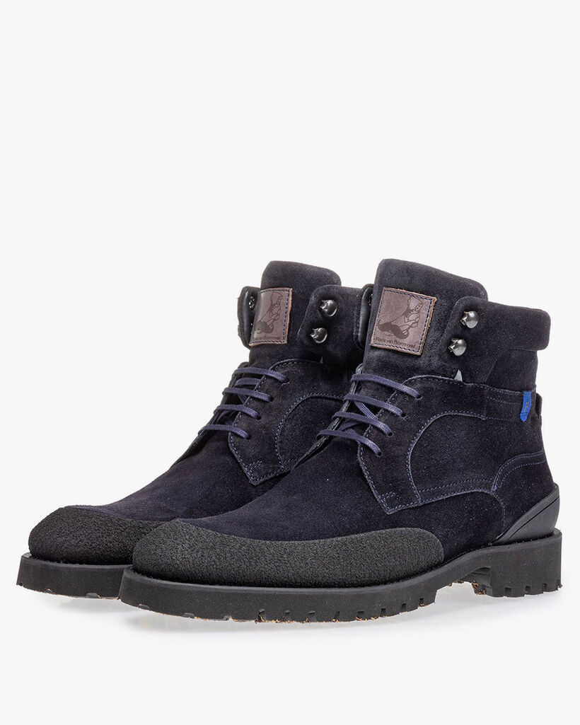 Lace boot blue suede leather