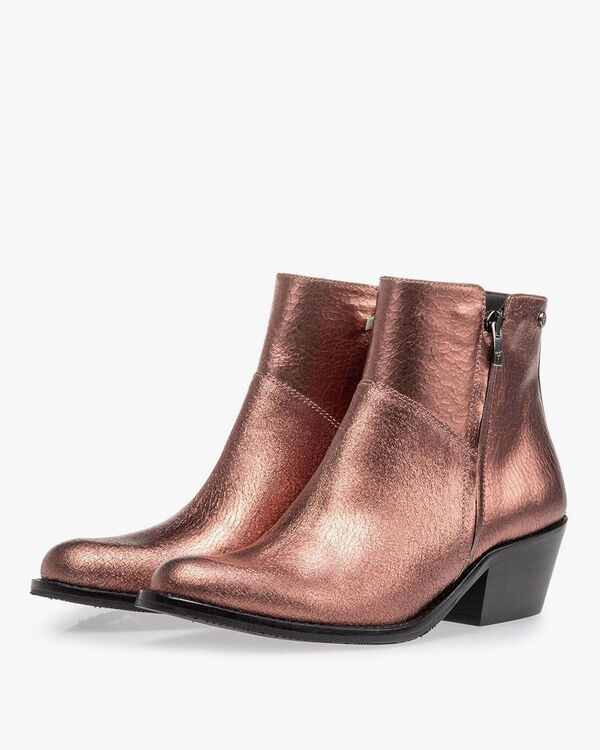 Ankle boot craquel&eacute; leather pink
