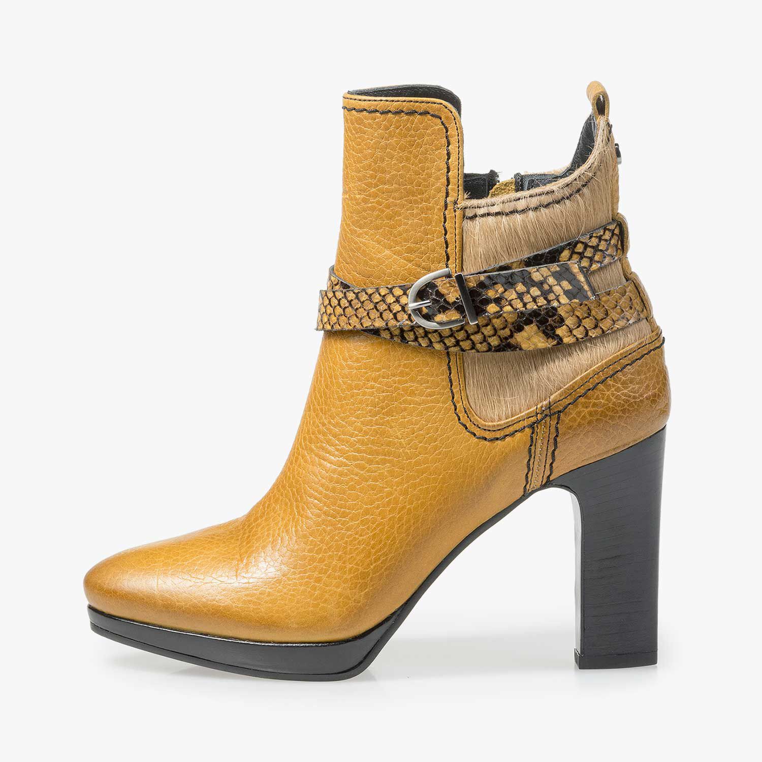 Women s ankle boots Ochre yellow buckle ankle boot Floris van Bommel Netherlands