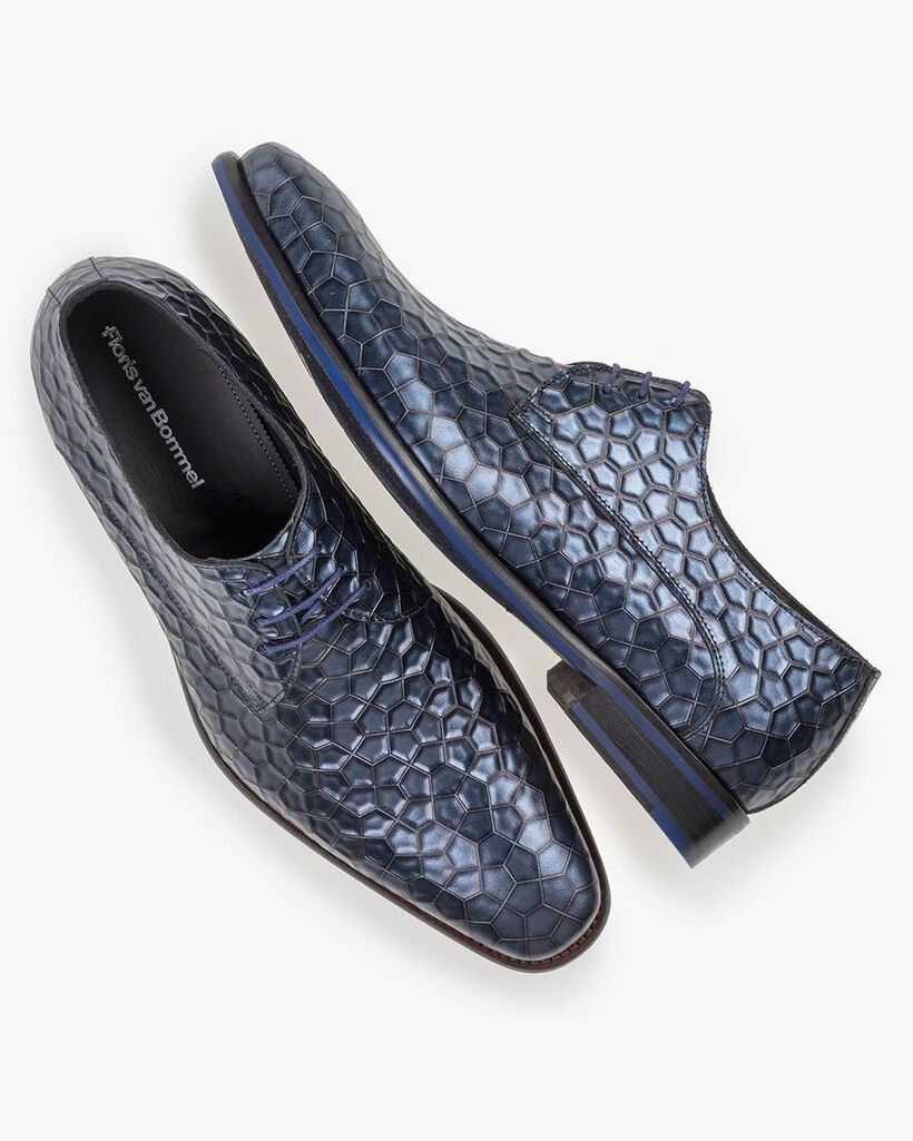 Veterschoen metallic print blauw