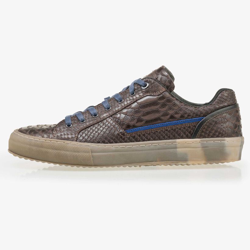 Floris van Bommel bruine leren snakeprint heren sneaker